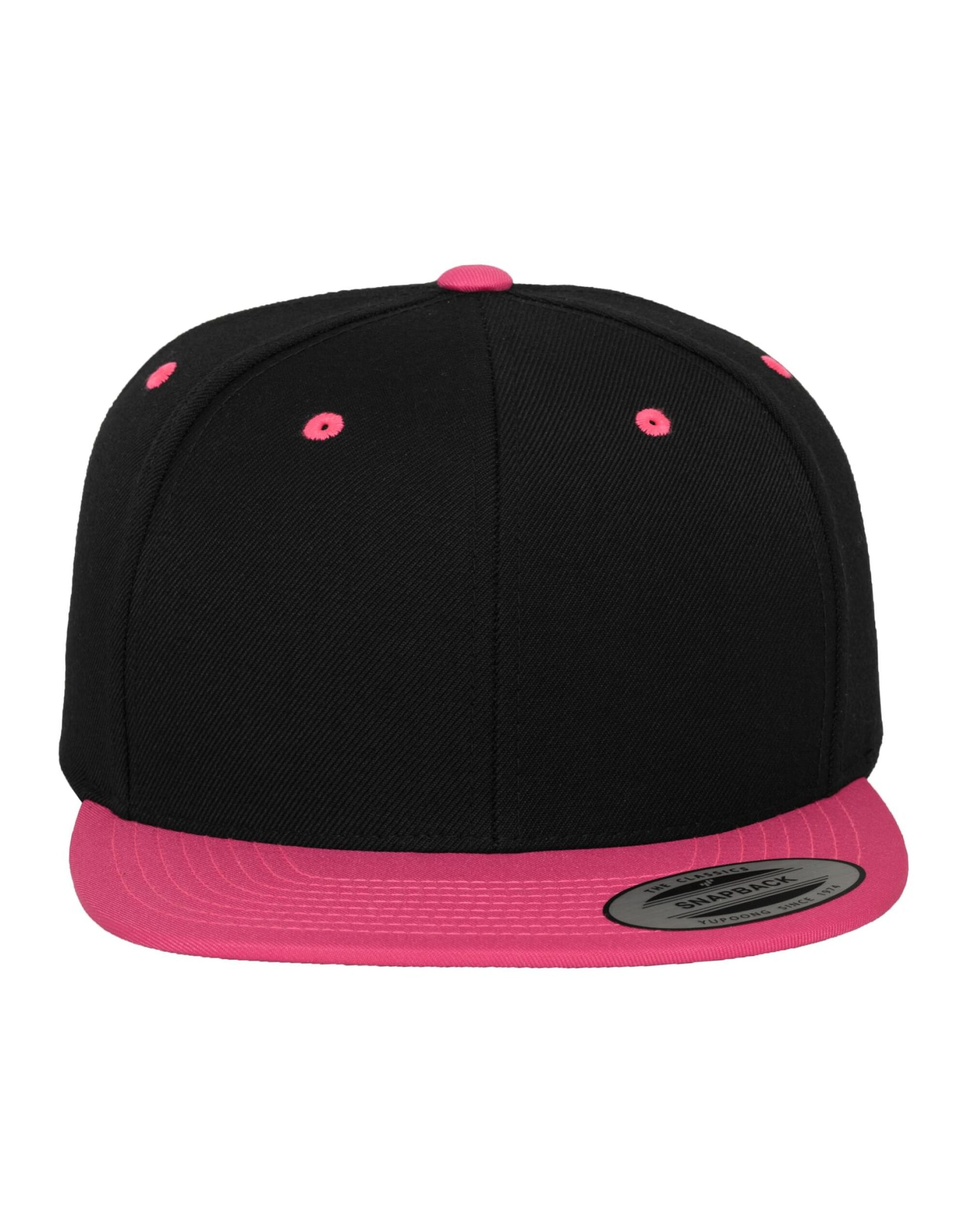 Two Tone Classic Snapback Cap - Black/Neon Pink