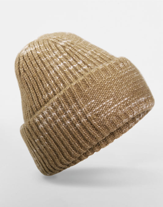 Chunky Knitted Patch Beanie - Espresso Haze
