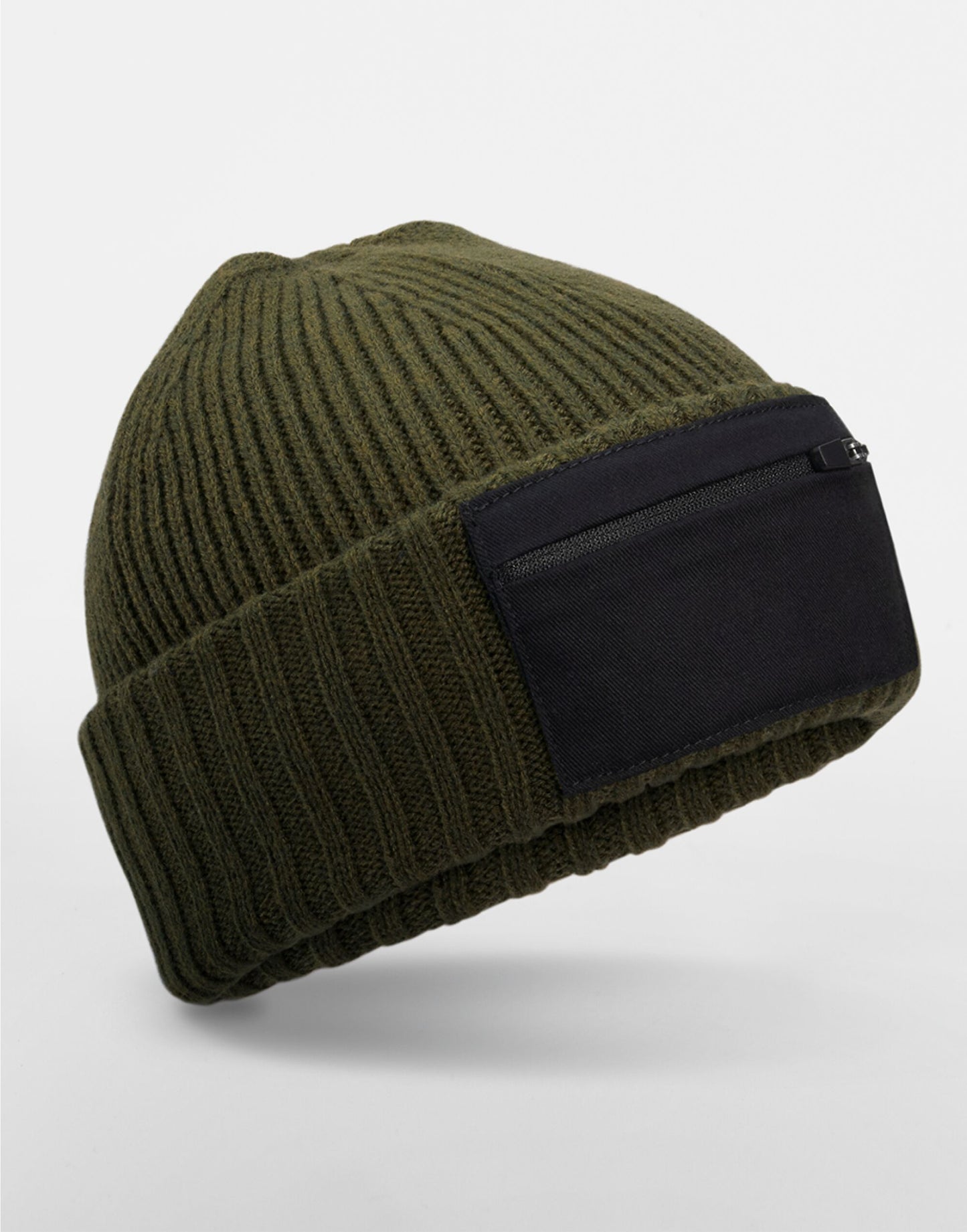 Zip Patch Beanie - Military Green/ Black