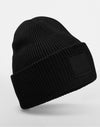 Deep Cuffed Tonal Patch Beanie - Black