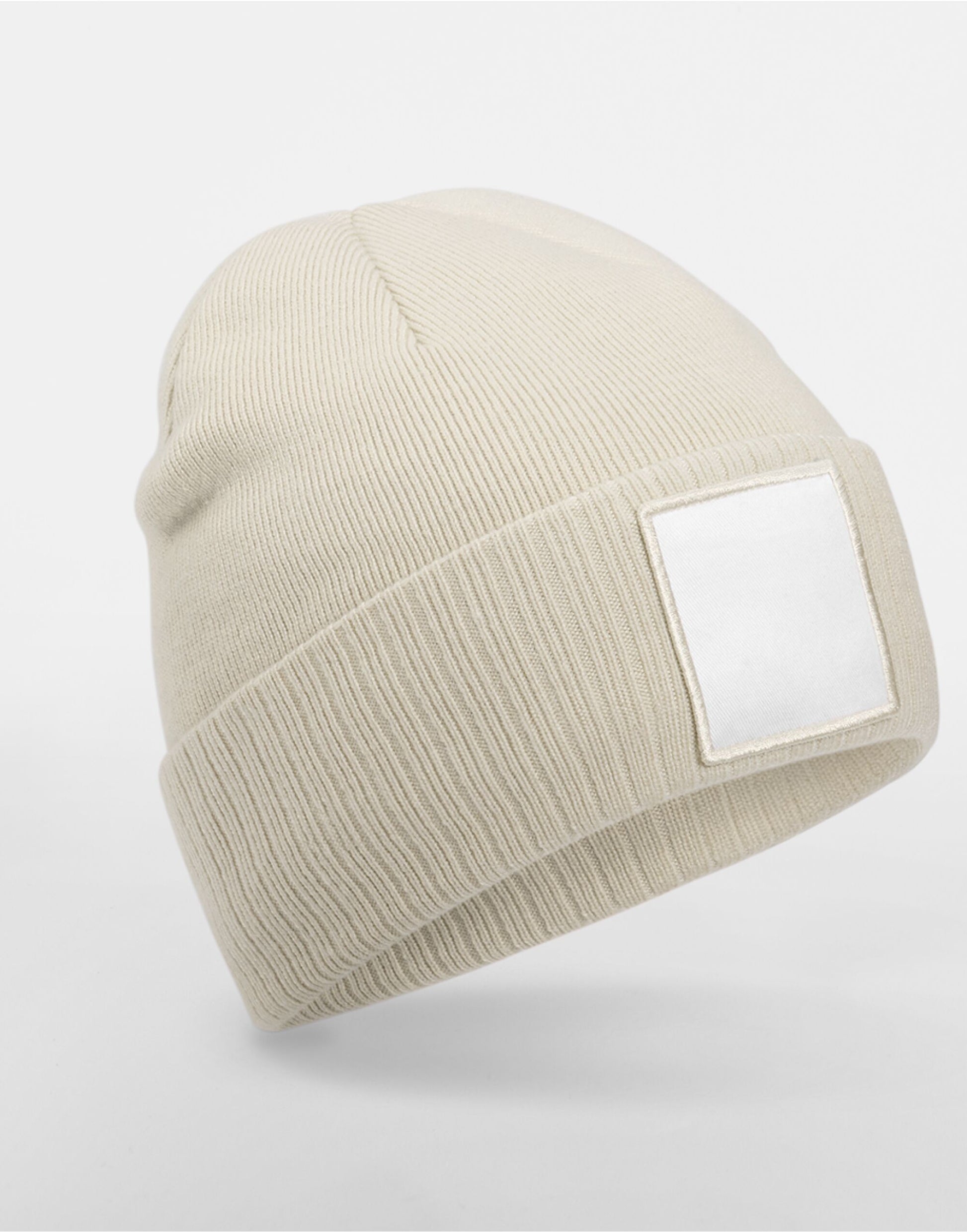 Appliqué Patch Beanie - Oatmeal/White