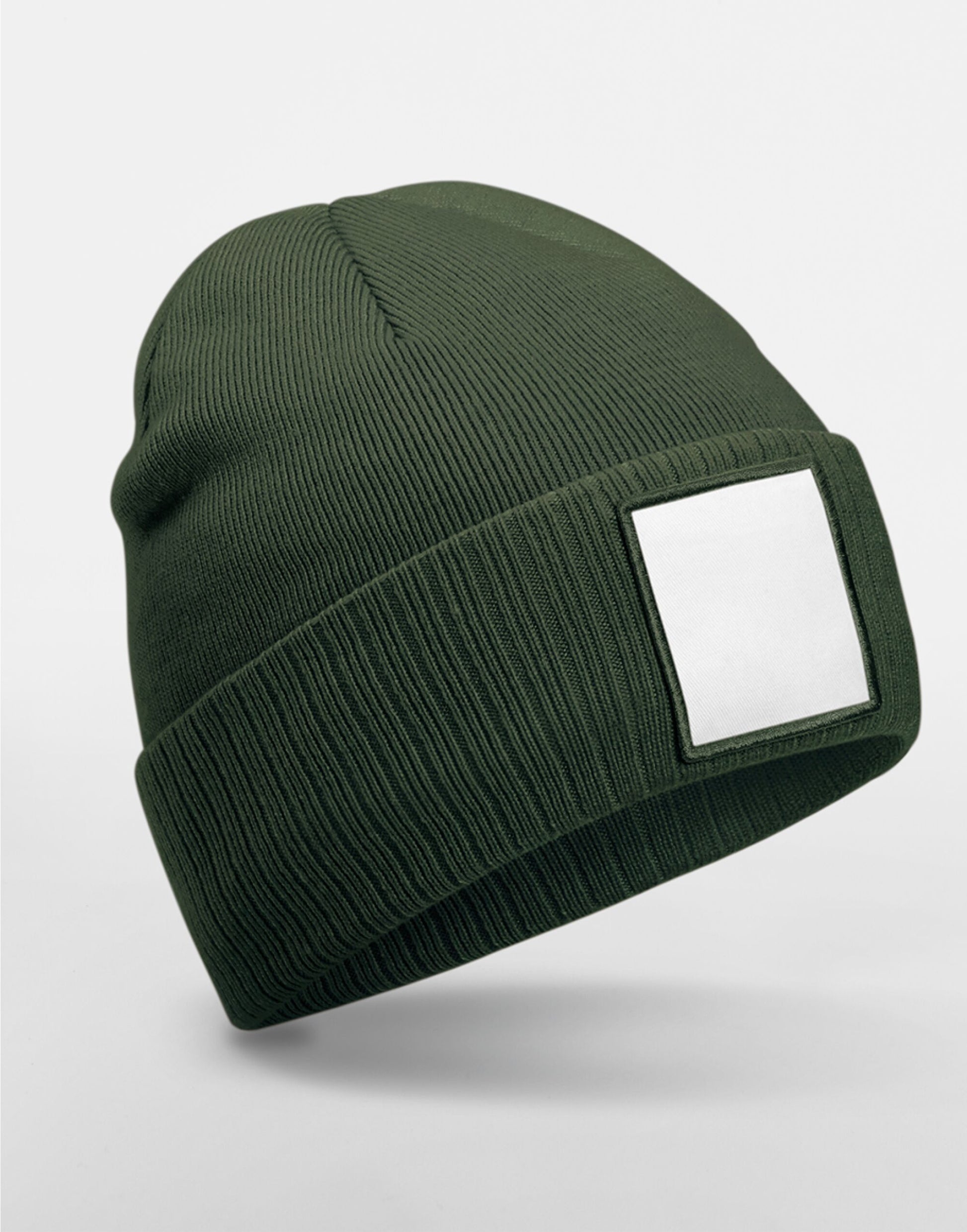 Appliqué Patch Beanie - Olive Green/White