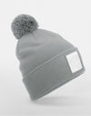 Appliqué Patch Pom Beanie - Ash/White