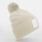 Appliqué Patch Pom Beanie - Oatmeal/White