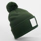 Appliqué Patch Pom Beanie - Olive Green/White