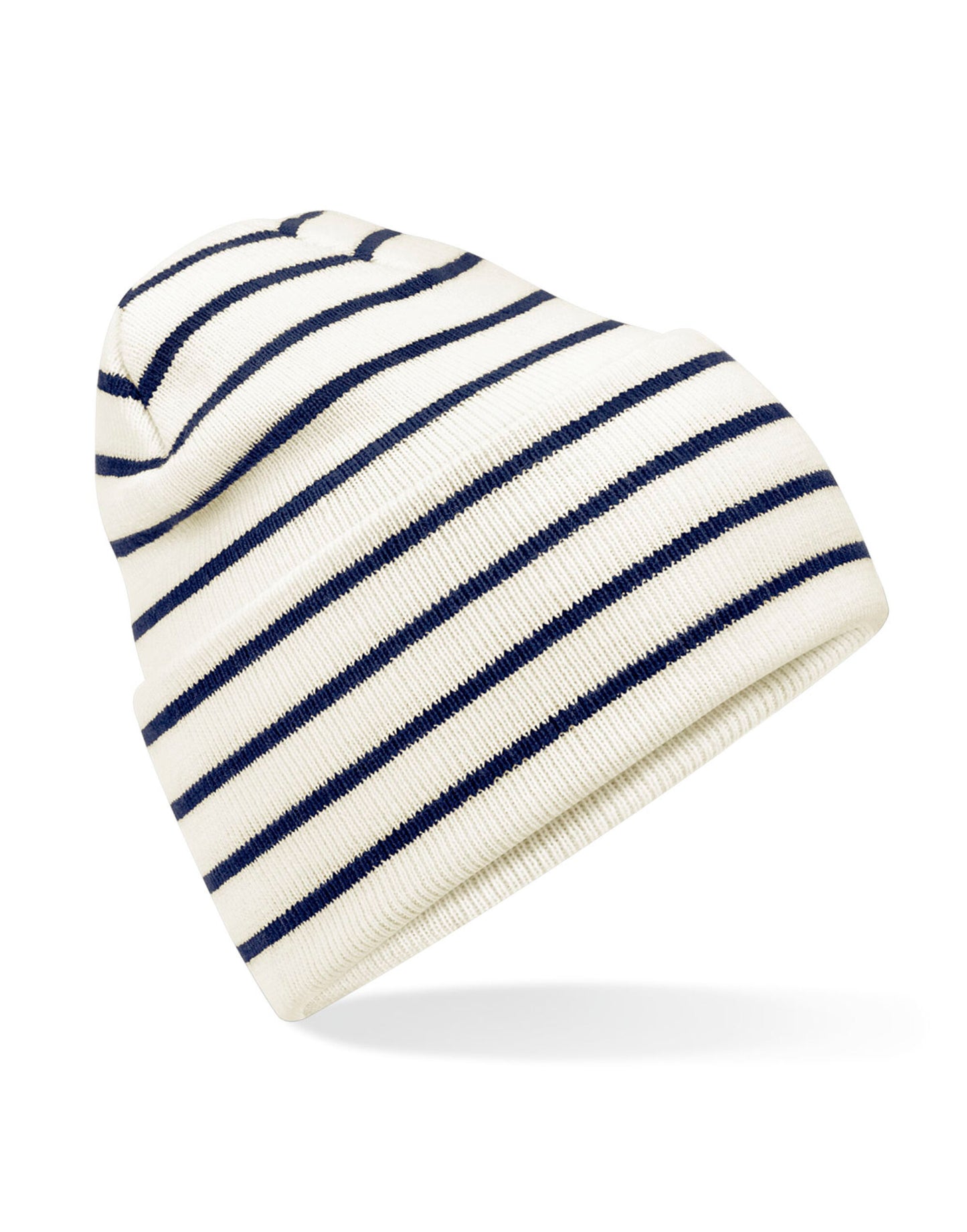 Original Deep Cuffed Striped Beanie - Soft White/French Navy