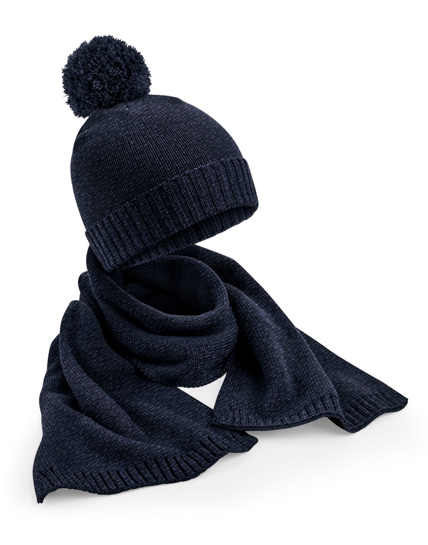 Knitted Scarf & Beanie Gift Set - Navy Fleck