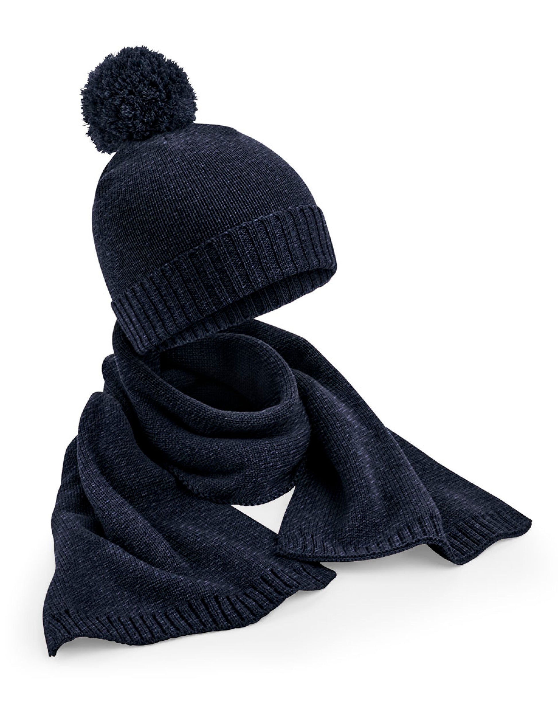 Knitted Scarf & Beanie Gift Set - Navy Fleck