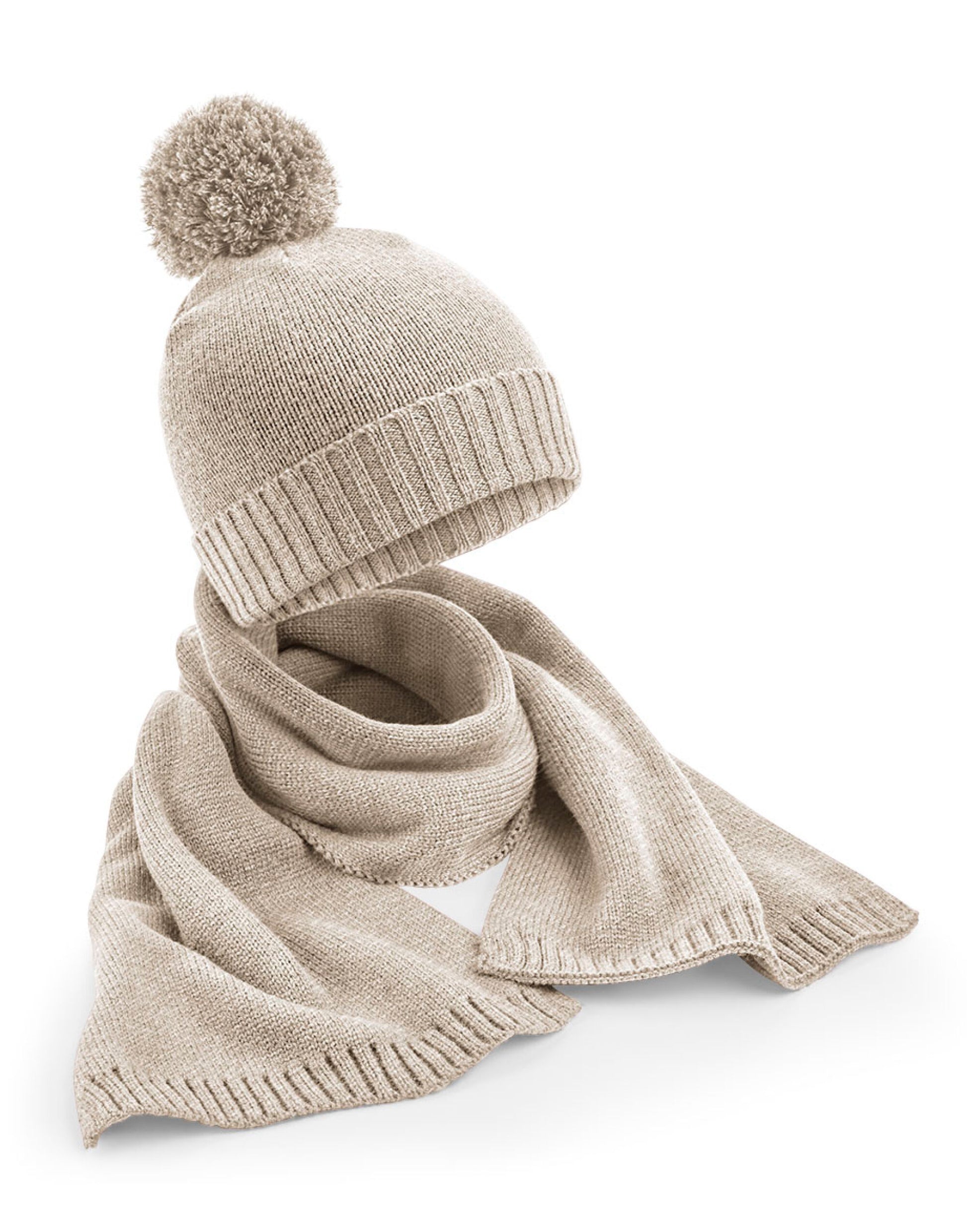 Knitted Scarf & Beanie Gift Set - Oatmeal Fleck