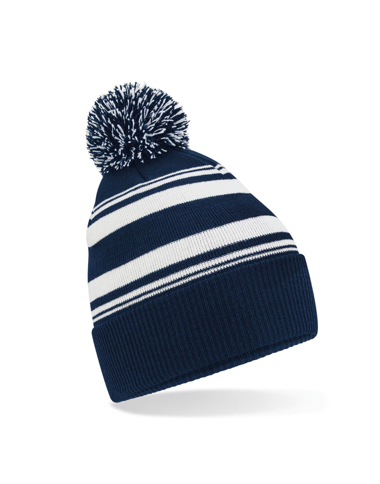 Striped Fan Beanie - French Navy/White