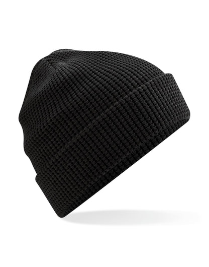 Organic Cotton Waffle Beanie - Black