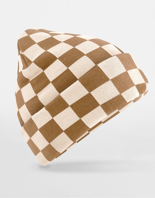 Checkerboard Beanie - Biscuit/Almond