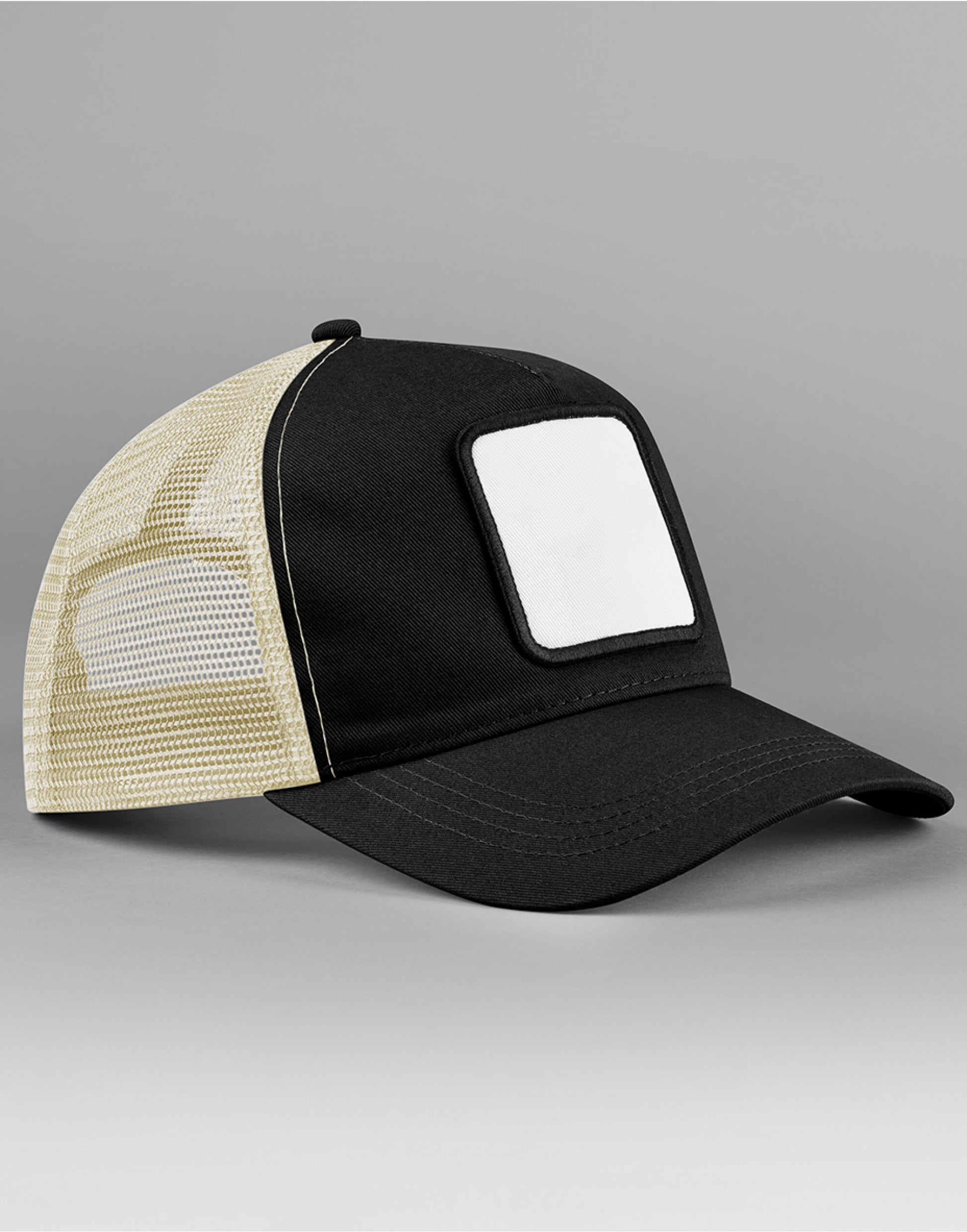 Appliqué Patch 5 Panel Trucker - Black/Stone