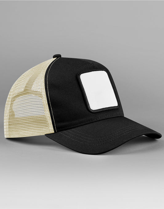 Appliqué Patch 5 Panel Trucker - Black/Stone