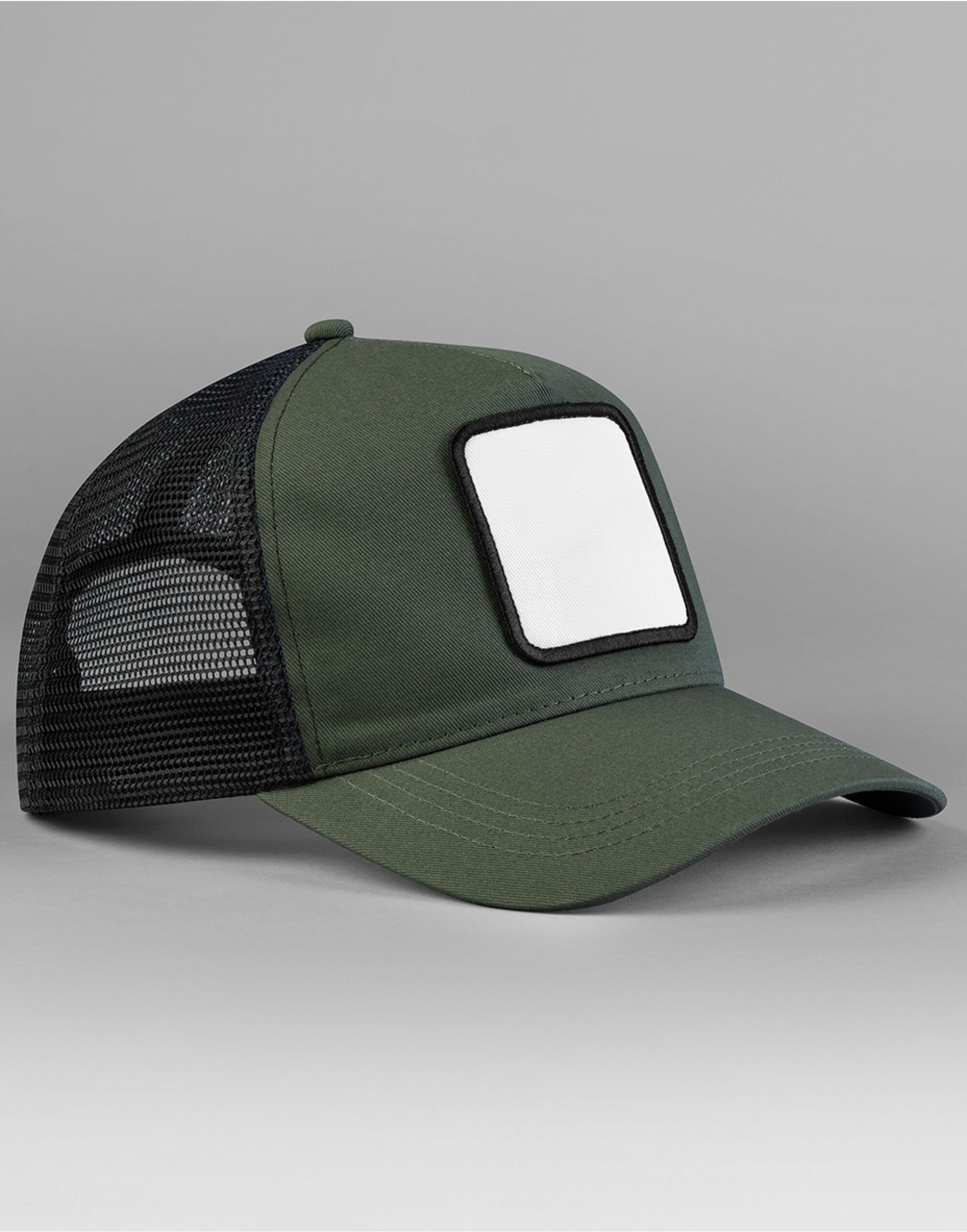 Appliqué Patch 5 Panel Trucker - Olive Green/Black