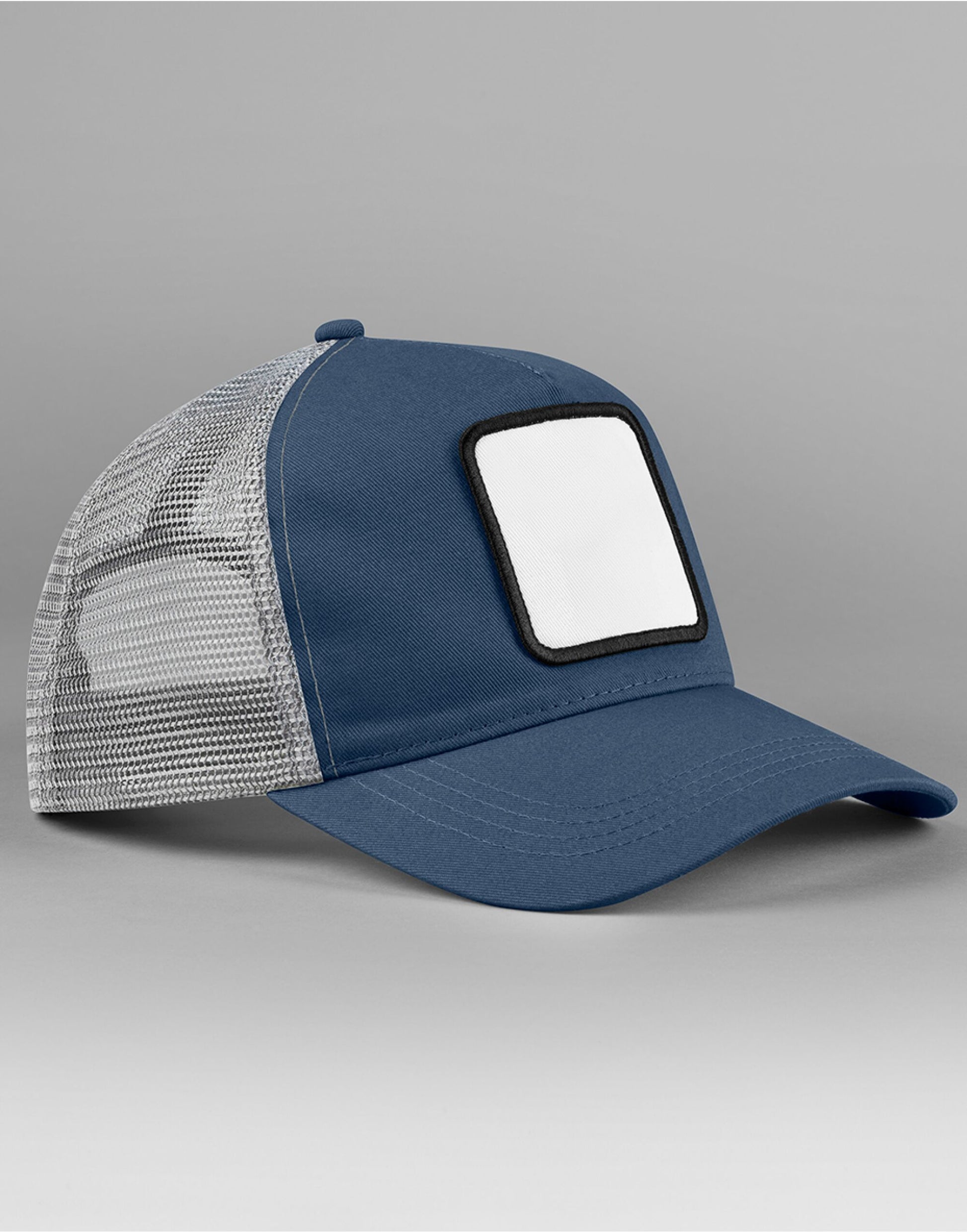 Appliqué Patch 5 Panel Trucker - Slate Blue/Light Grey