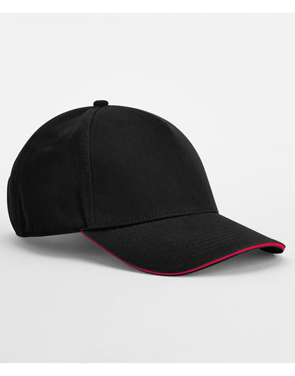 EarthAware® Classic Organic Cotton 5 Panel Cap - Black/Classic Red