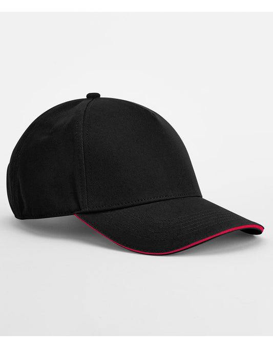 EarthAware® Classic Organic Cotton 5 Panel Cap - Black/Classic Red