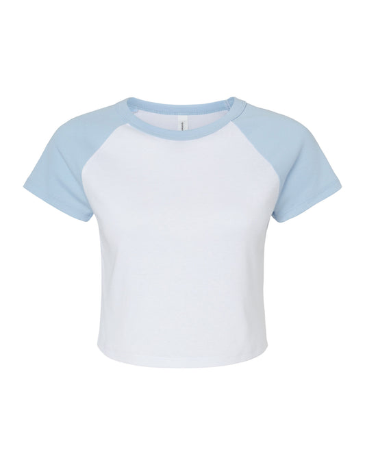 Women's Micro Rib Raglan Baby Tee - White/Baby Blue