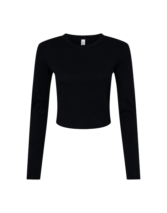 Women's Micro Rib Long Sleeve Tee - Solid Black Blend
