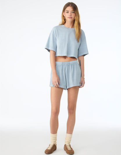 Women's Heavyweight Washed Cropped Tee - Light Washed Denim