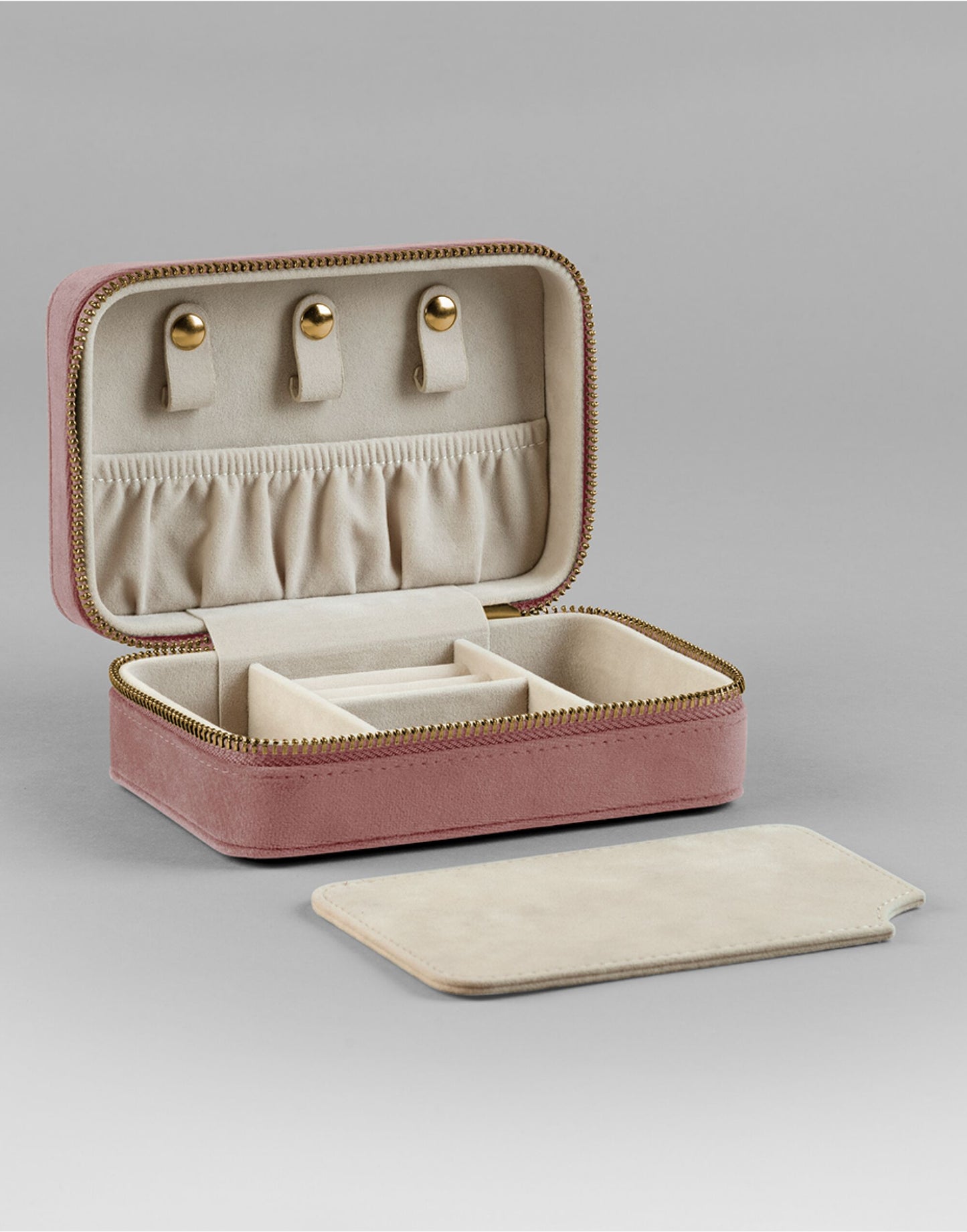 Velvet Travel Jewellery Box - Rose Quartz