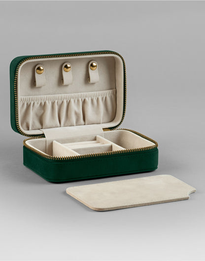Velvet Travel Jewellery Box - Dark Emerald