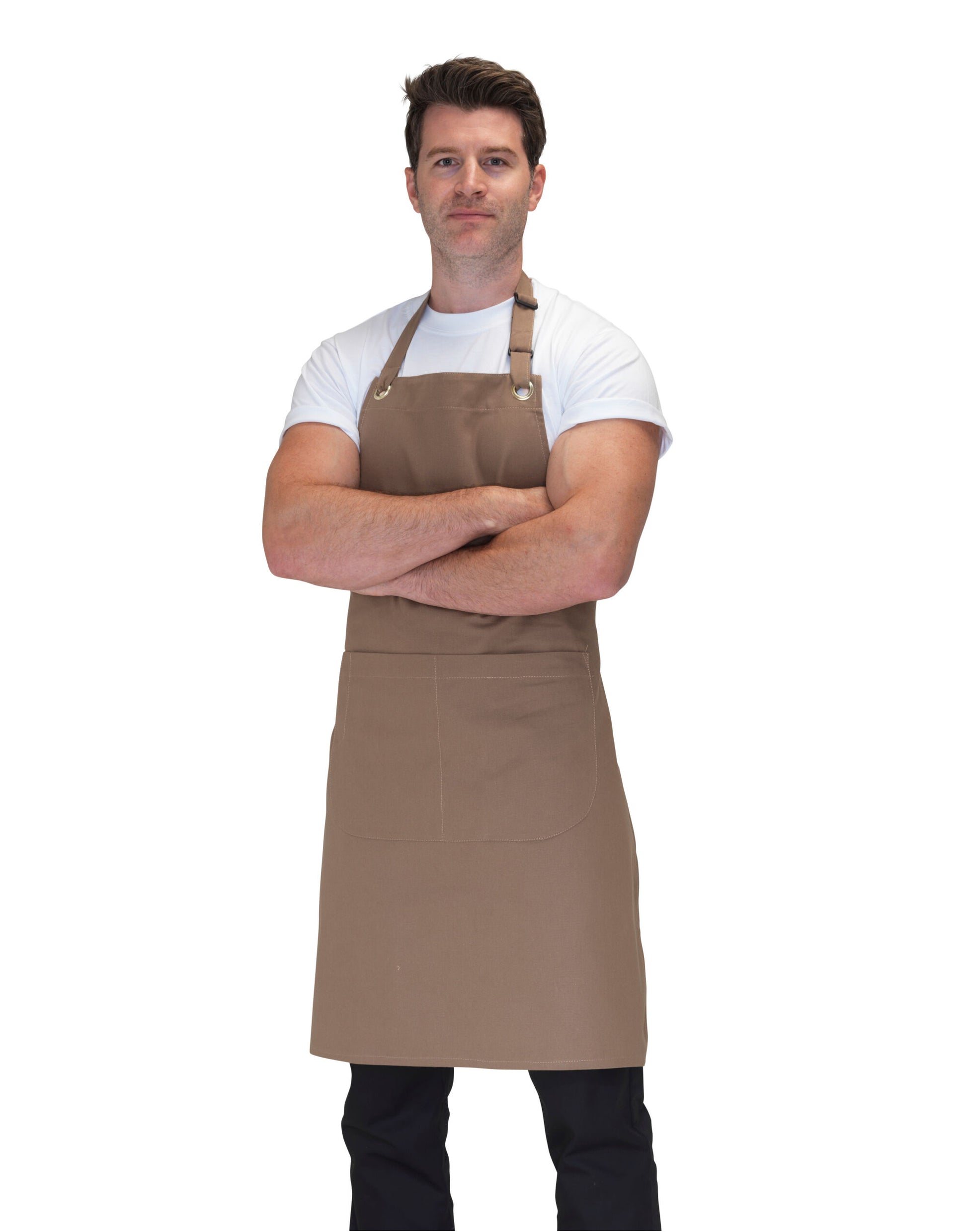 Canvas Bib Apron With Pocket - Beige