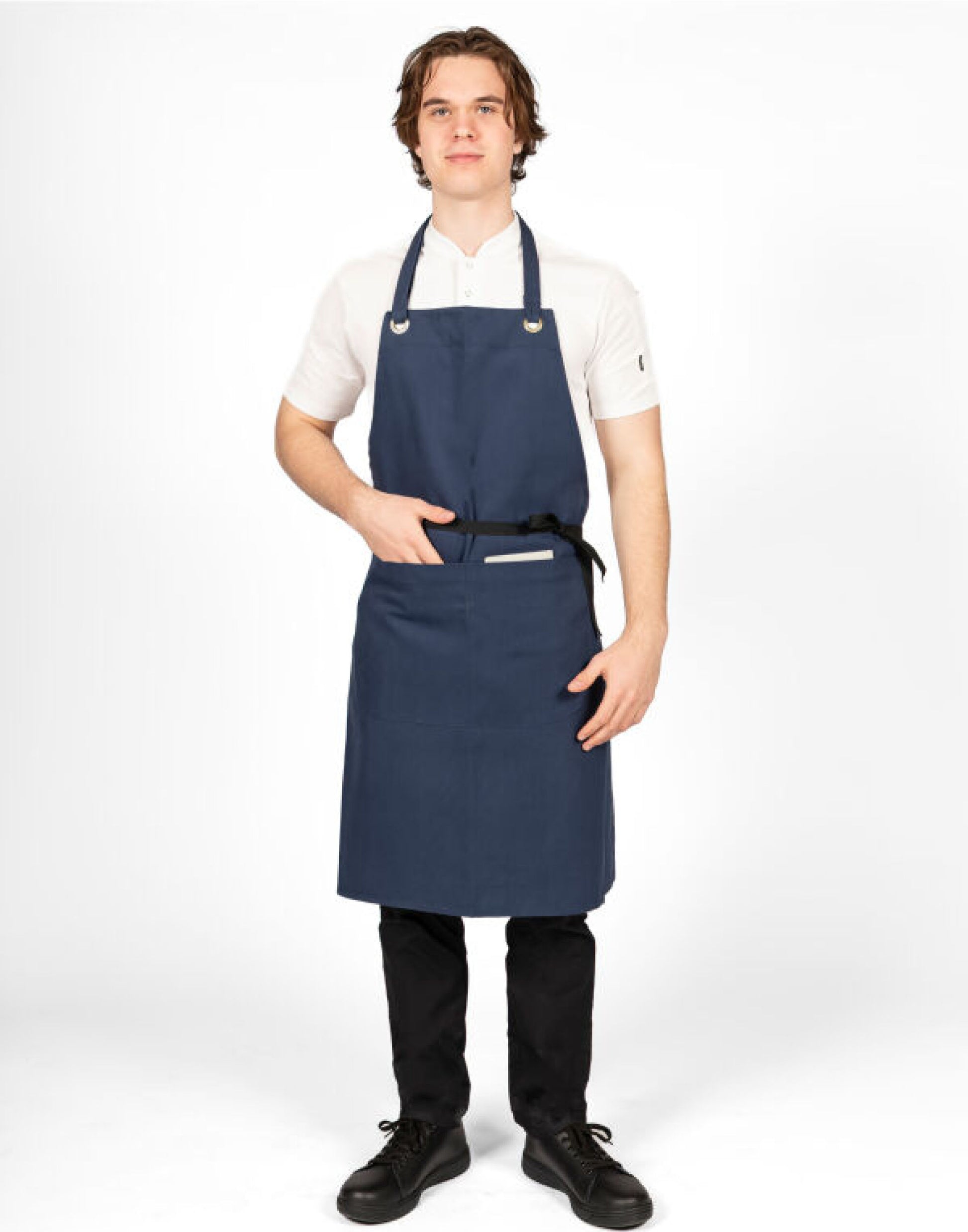 Canvas Bib Apron With Pocket - Navy