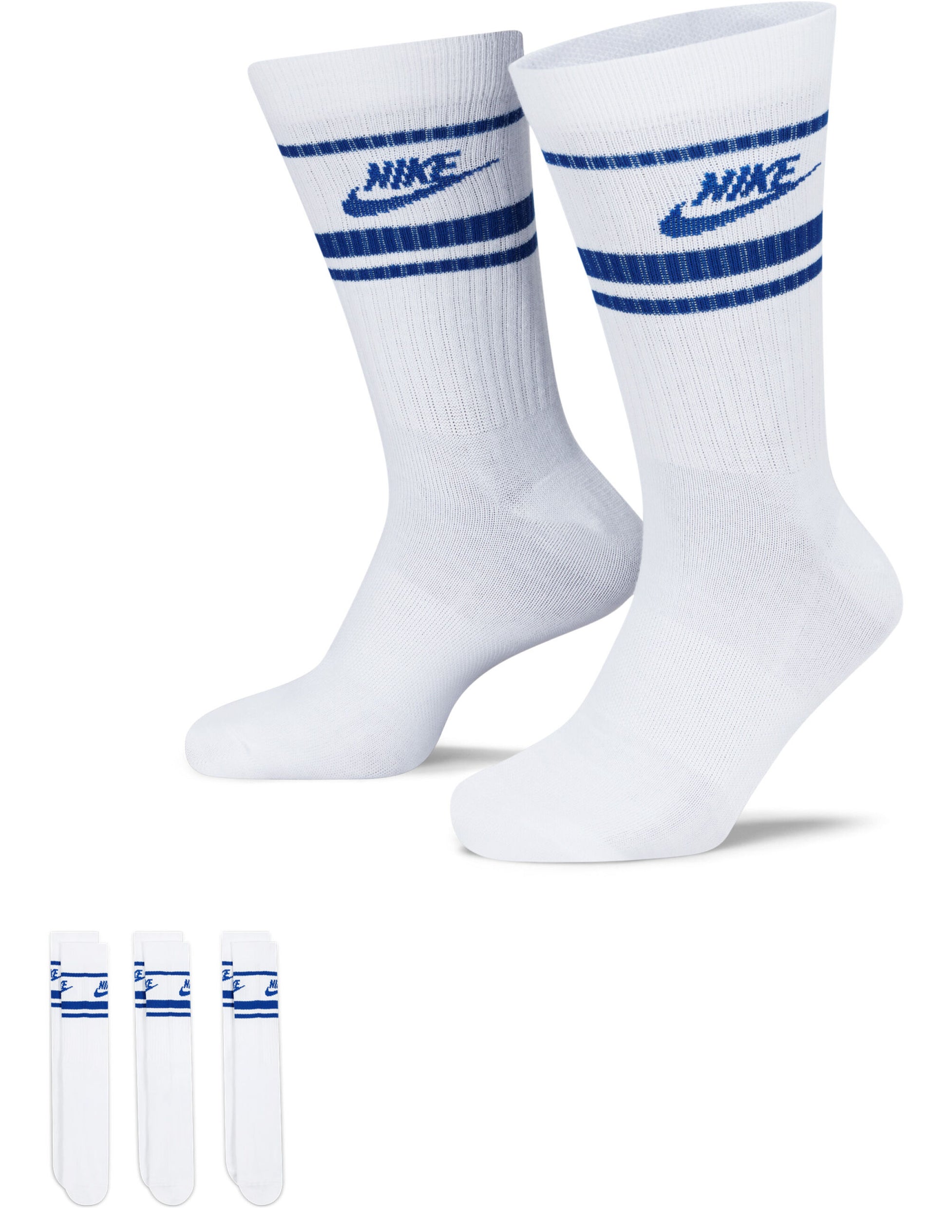 Nike Sportswear Everyday Essential Crew Socks 3PR - White/Royal Blue