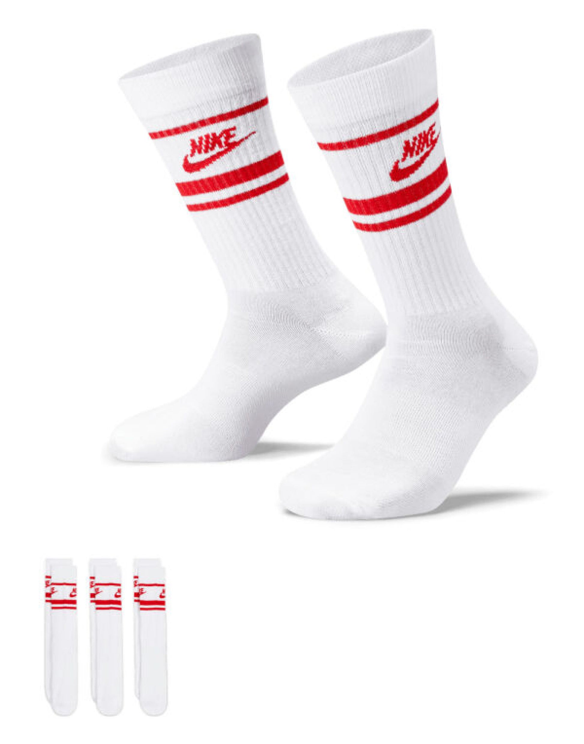 Nike Sportswear Everyday Essential Crew Socks 3PR - White/Red