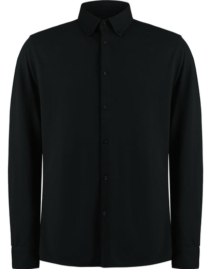 Tailored Fit Superwash 60 Pique Shirt (Long Sleeve) - Black