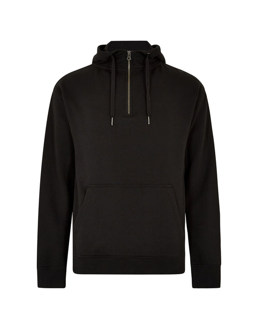 Regular Fit 1/4 Zip Hoodie - Black