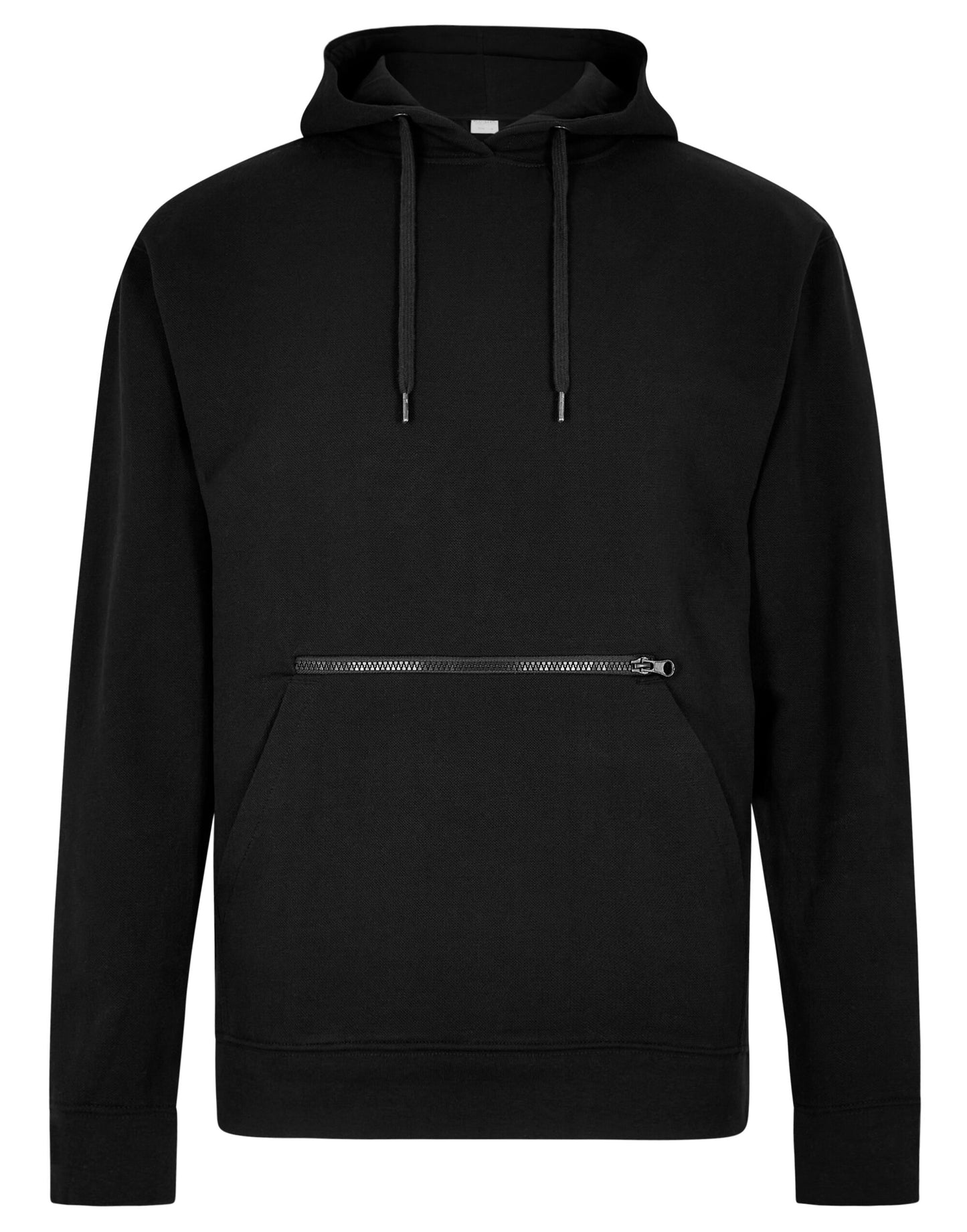 Regular Fit Pique Hoodie - Black