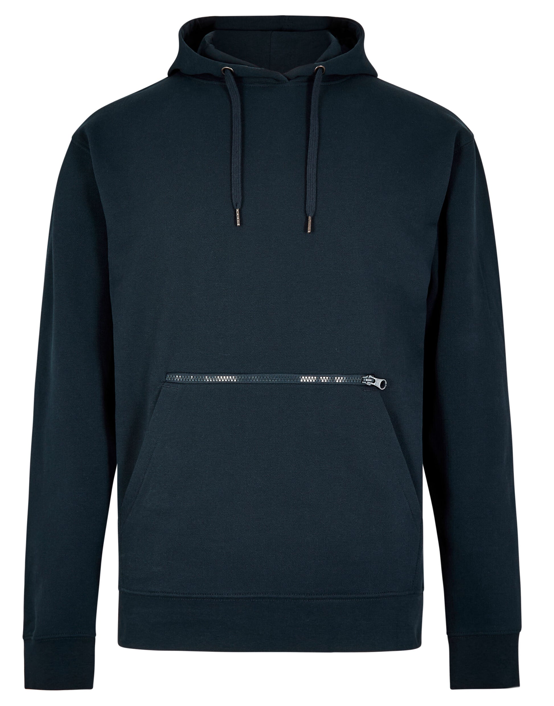 Regular Fit Pique Hoodie - Navy