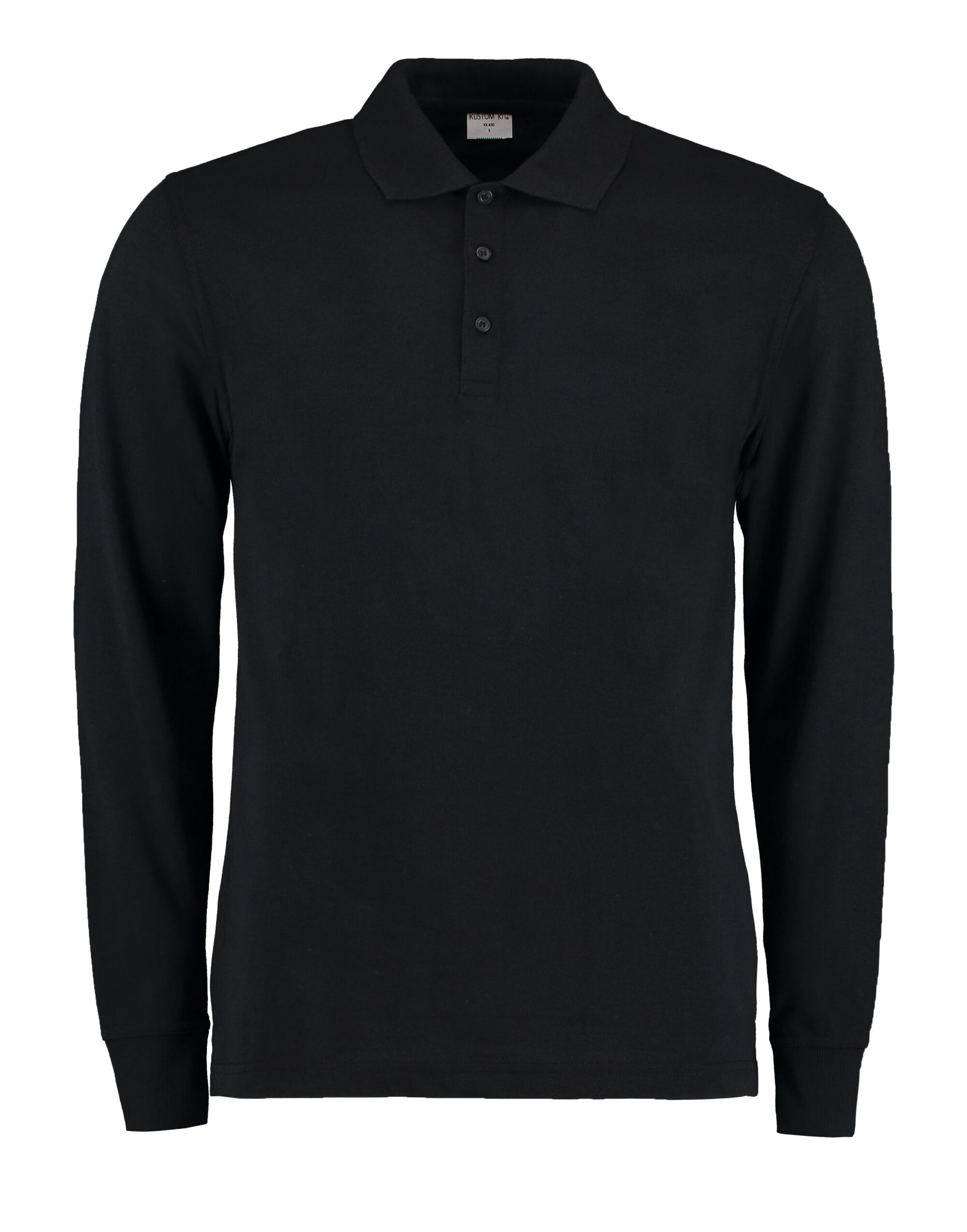 Men's Long Sleeved Pique Polo Shirt - Black