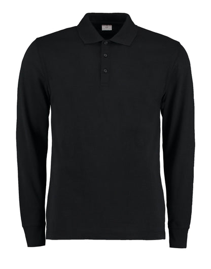 Men's Long Sleeved Pique Polo Shirt - Black