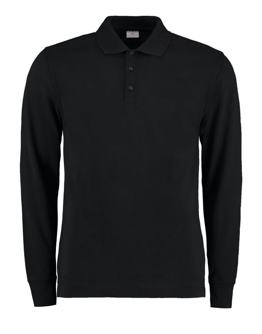 Men's Long Sleeved Pique Polo Shirt - Black