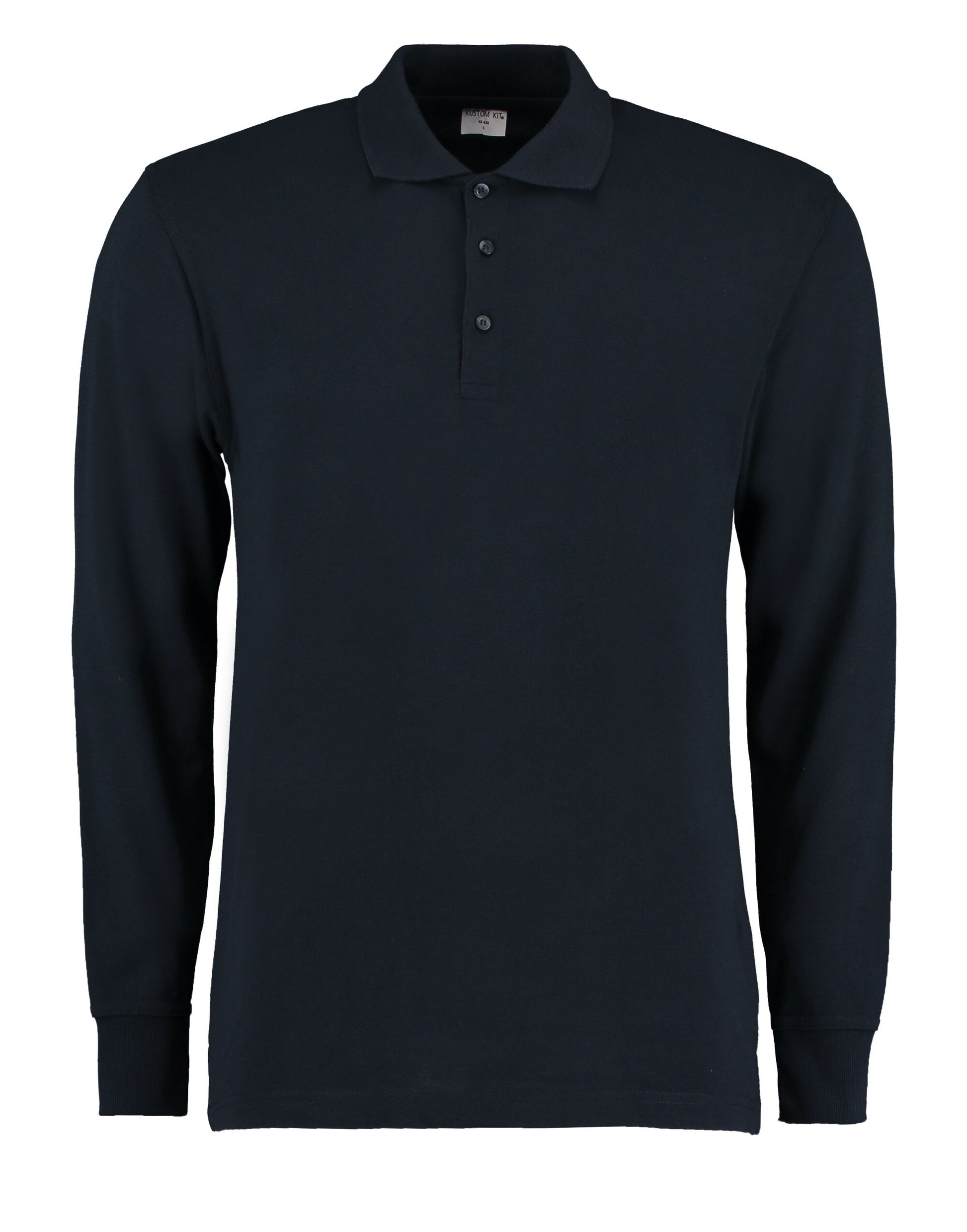 Men's Long Sleeved Pique Polo Shirt - Navy