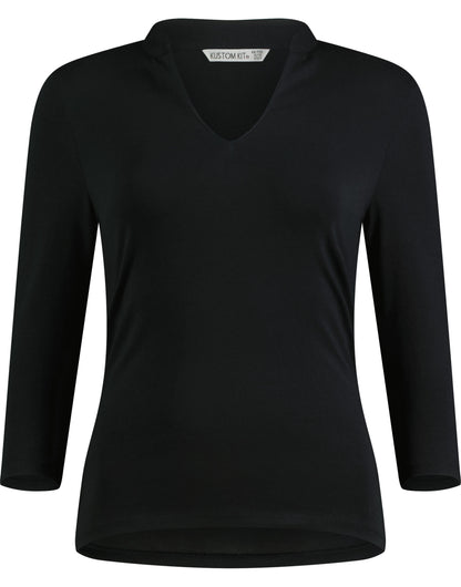 Womens Regular Fit Mandarin Collar Top - Black