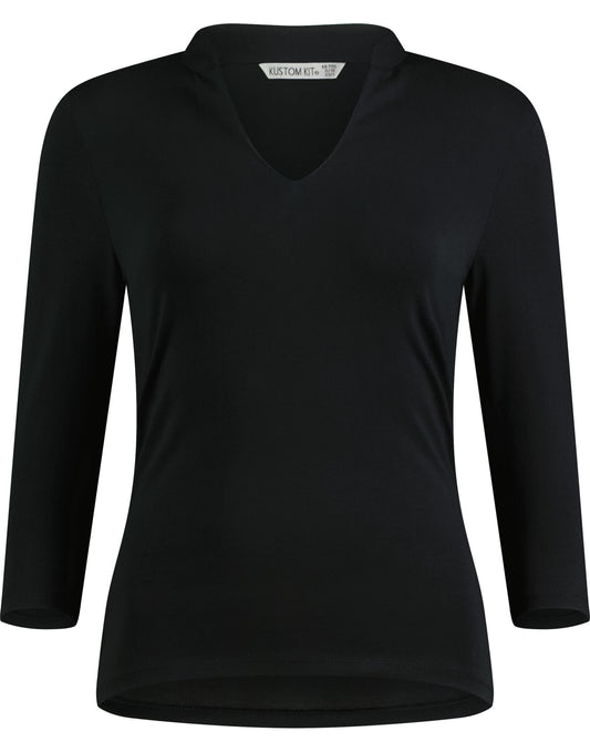 Womens Regular Fit Mandarin Collar Top - Black