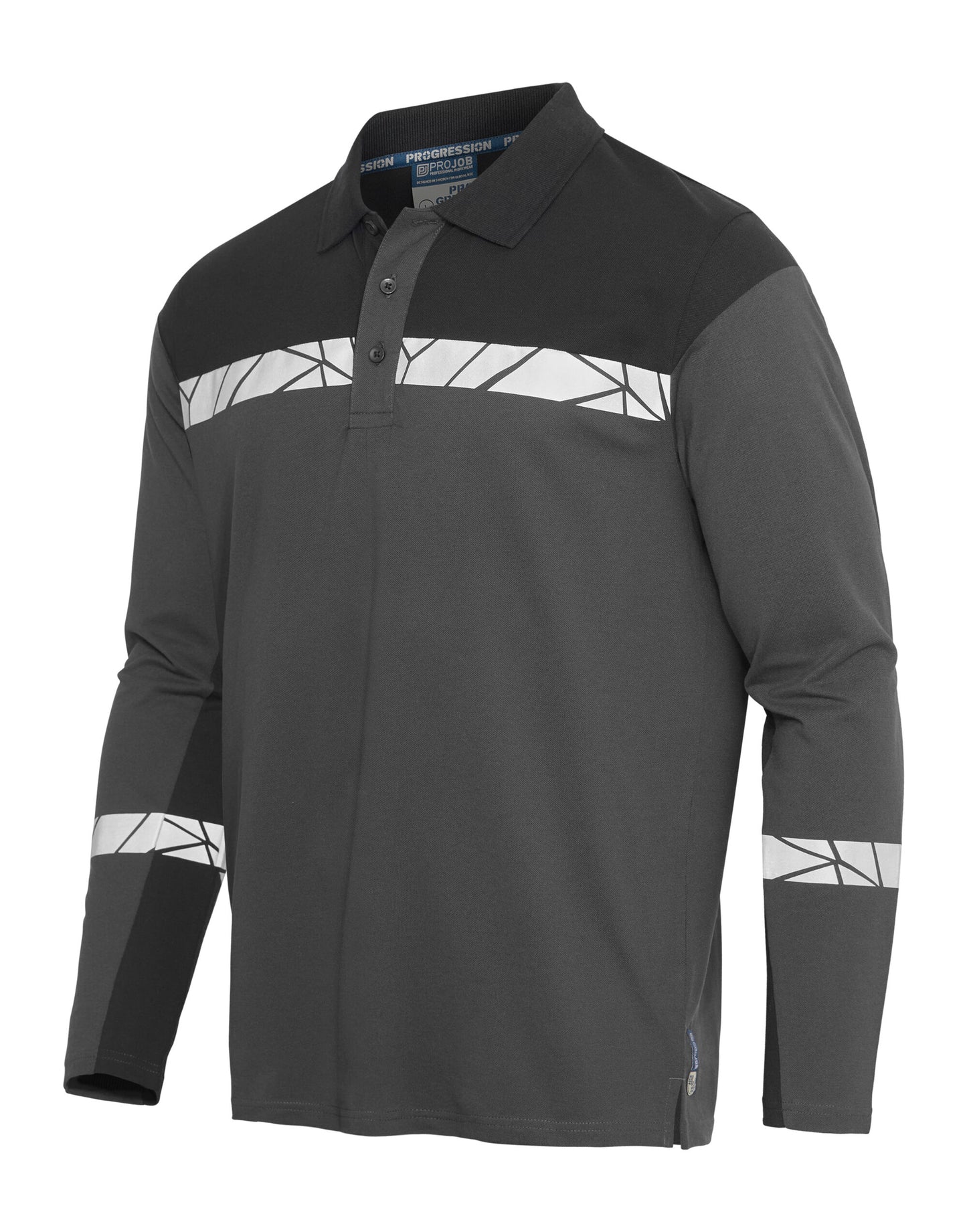 Progression 7004 Long Sleeve Pique Polo - Grey/Black