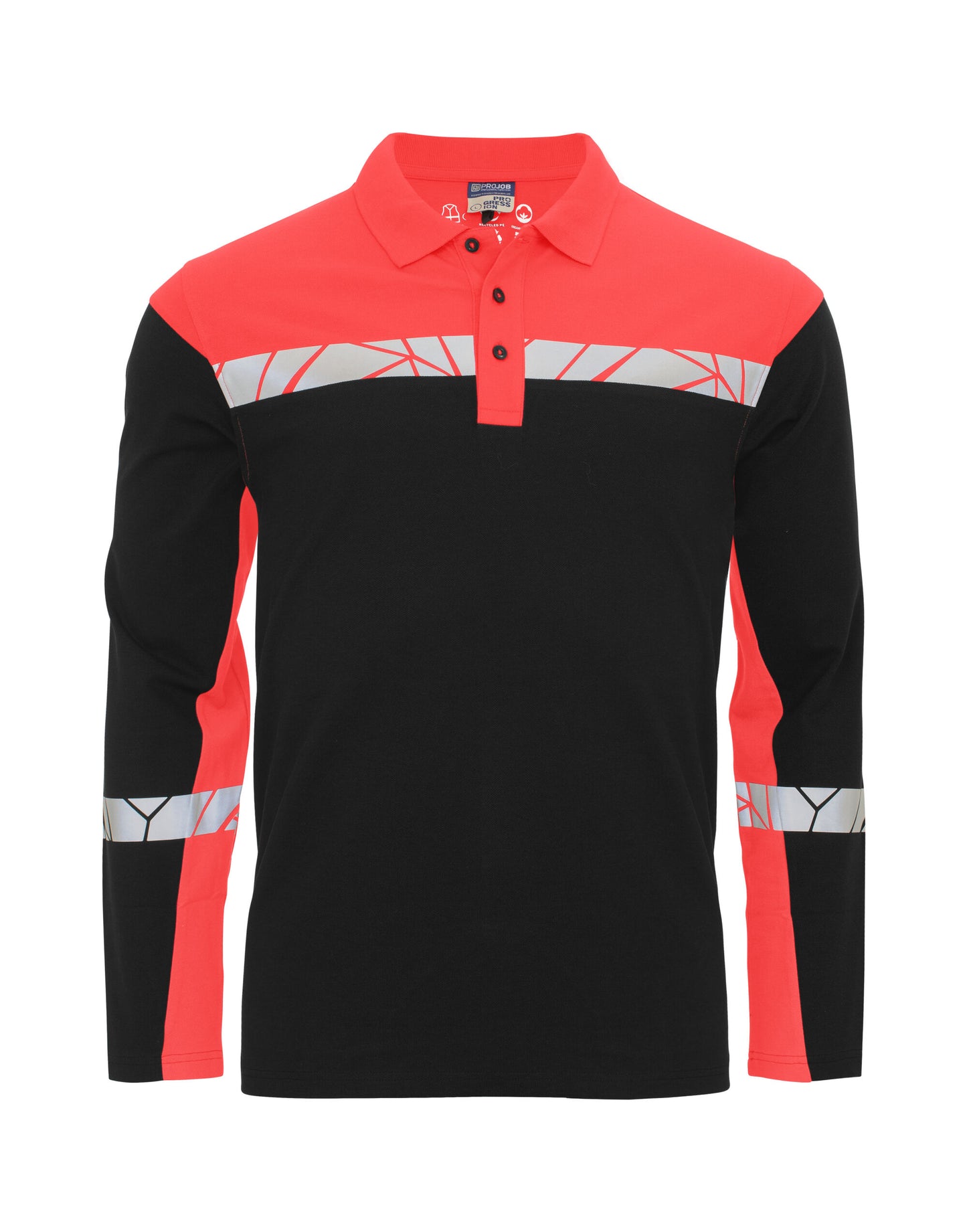 Progression 7004 Long Sleeve Pique Polo - Black/Red