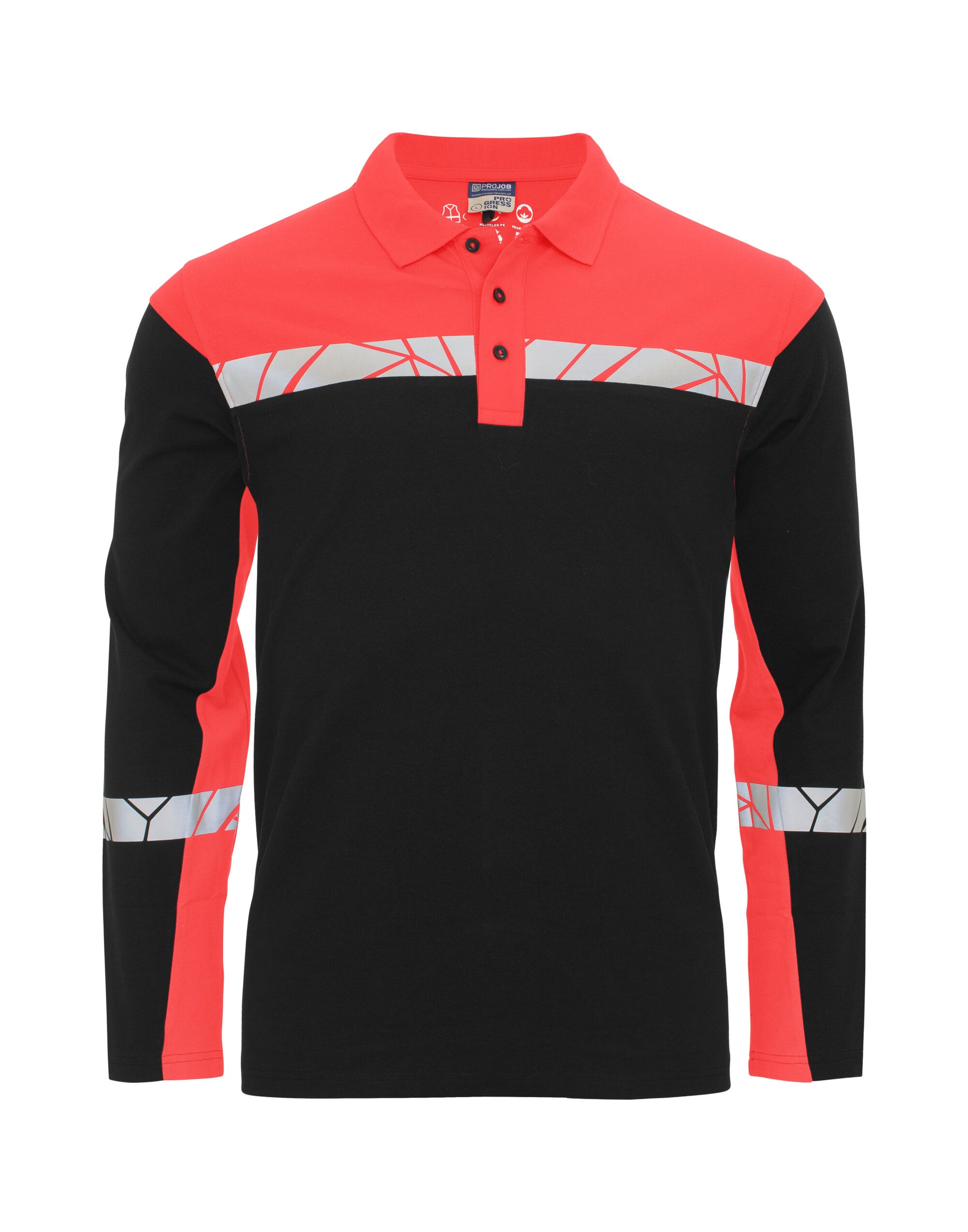 Progression 7004 Long Sleeve Pique Polo - Black/Red