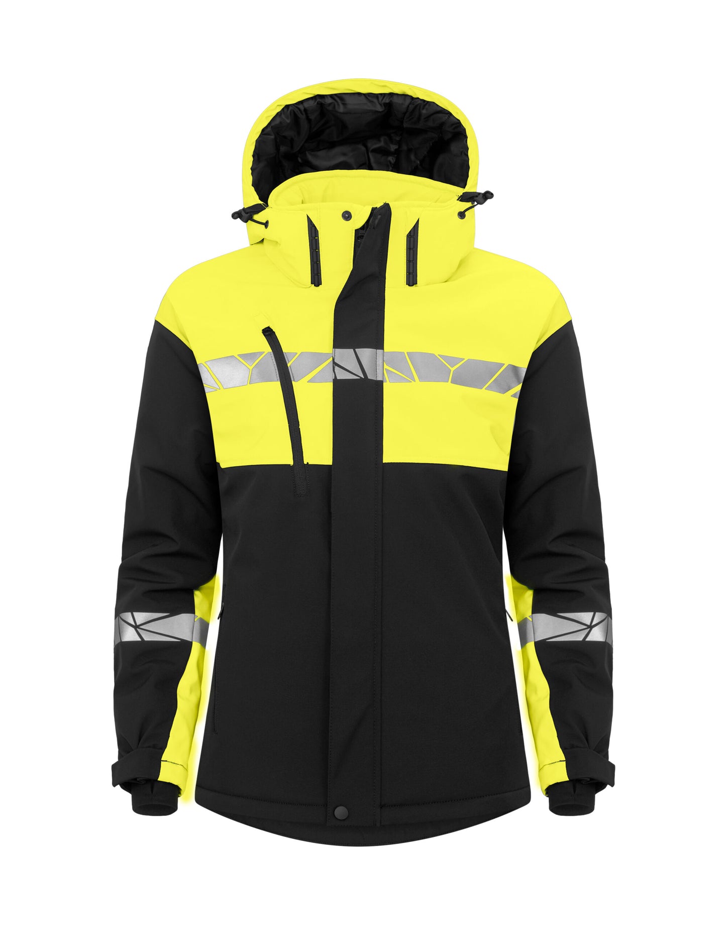 Progression 7418 Ladies Padded Softshell Jacket - Black/Yellow