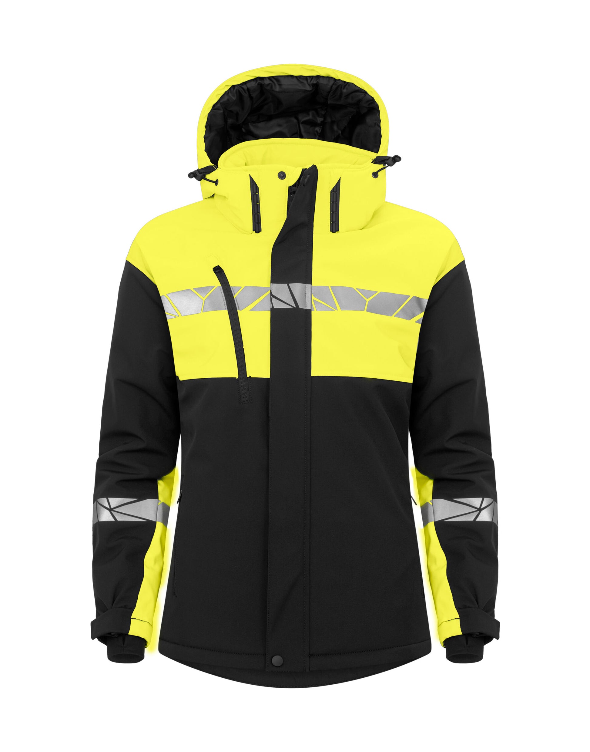 Progression 7418 Ladies Padded Softshell Jacket - Black/Yellow