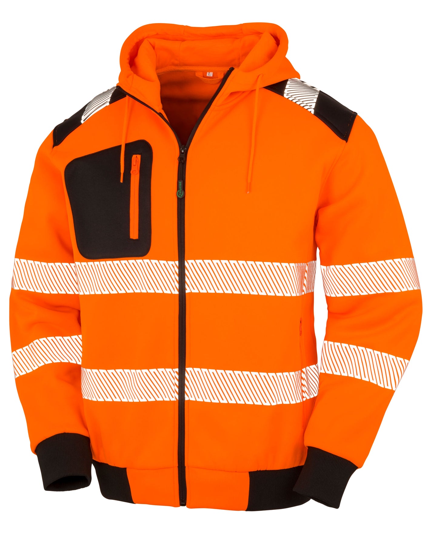 Recycled Zipped Safety Hoody - Fluoresent Orange