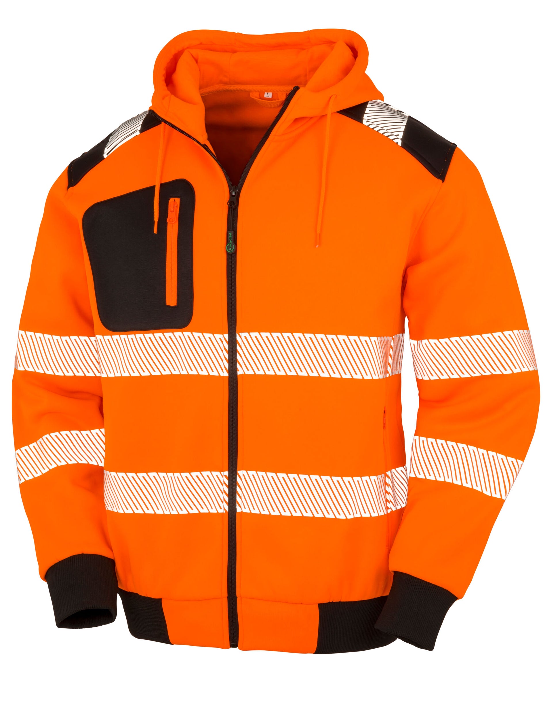 Recycled Zipped Safety Hoody - Fluoresent Orange