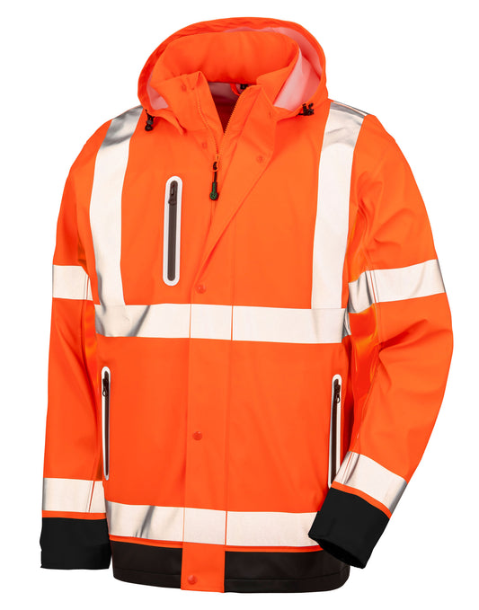 Heavy Duty Prism PU Safe & Dry Jacket With Recycled Backing - Fluorescent Orange/Black