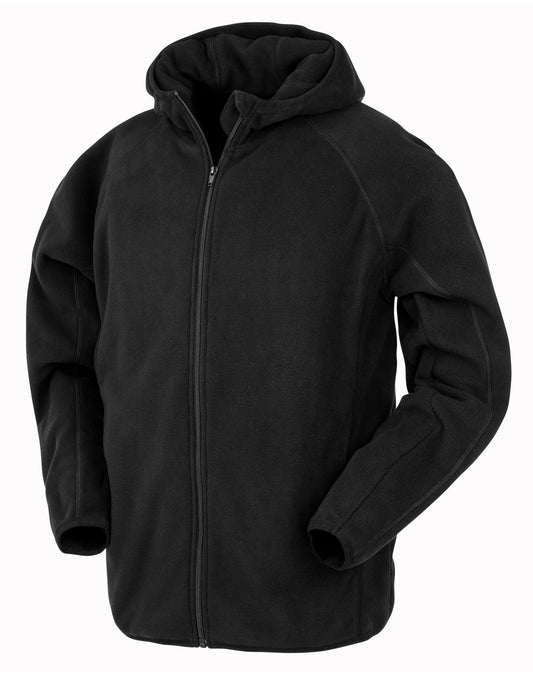 Recycled Unisex Hooded Microfleece Jacket - Black